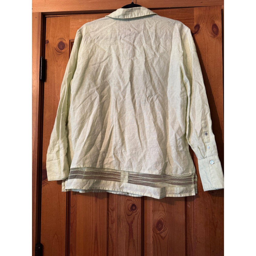Edward 100% Irish Linen Button Up Shirt Pale Lime Green Sheer Hem XL - Picture 7 of 8